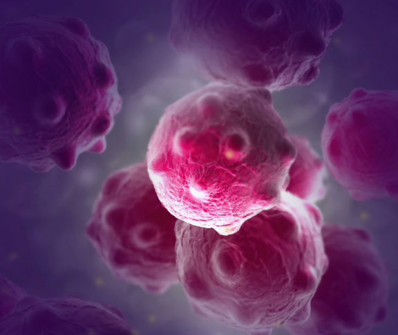 Close image of bunch purple cancer cells