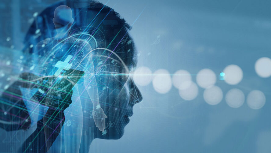 Double exposure of Medical technology concept working for Remote medicine and Electronic medical record with female doctor