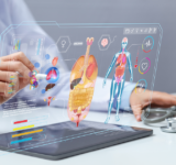Doctor analyzes lungs on virtual screen
