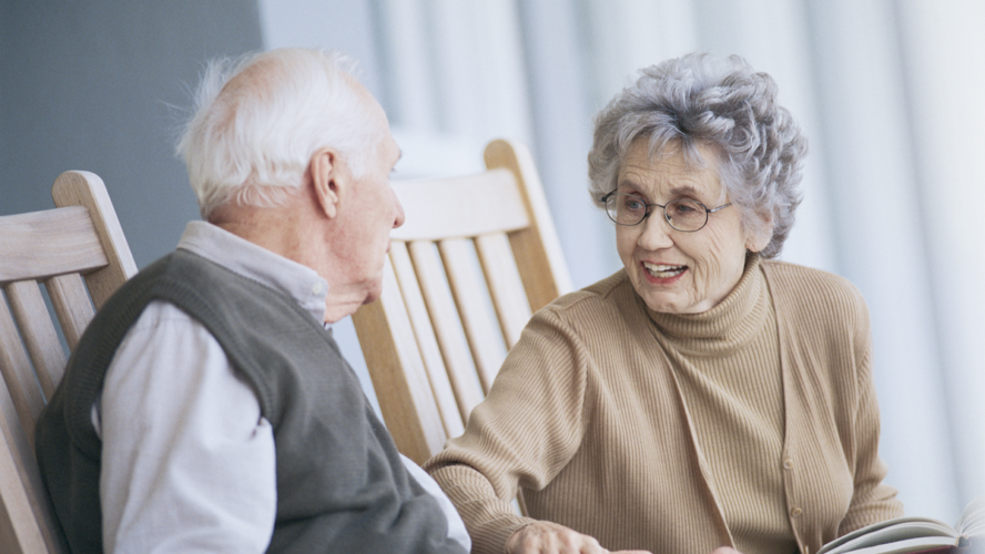 People talking on porch